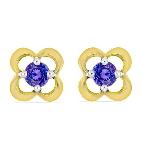 BUY 14K GOLD NATURAL TANZANITE GEMSTONE SINGLE STONE EARRINGS